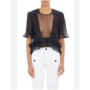 Isabel Marant organza pleated cathode ruffle blouse black size 40 US 8